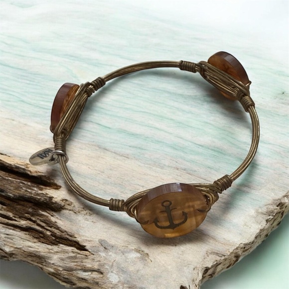 Bourbon and Bowties Jewelry - Anchor charm brass wire bracelet